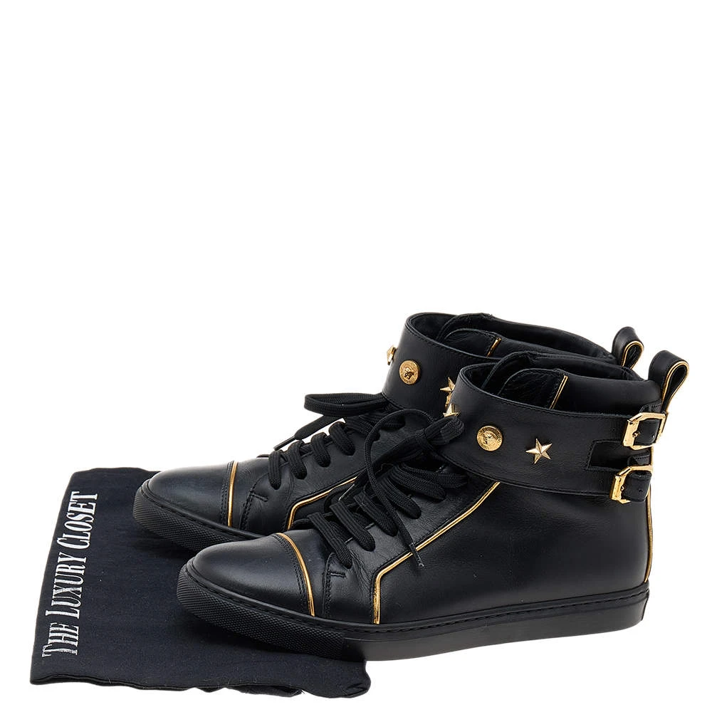 Versace Black Leather Buckle Medusa High Top Sneakers Size 37 For Women 8 Versace Black Leather Buckle Medusa High Top Sneakers Size 37 For Women - Image 8