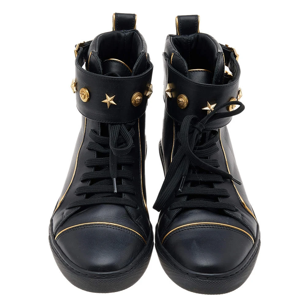 Versace Black Leather Buckle Medusa High Top Sneakers Size 37 For Women 3 Versace Black Leather Buckle Medusa High Top Sneakers Size 37 For Women - Image 3