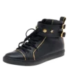 Versace Black Leather Buckle Medusa High Top Sneakers Size 37 For Women