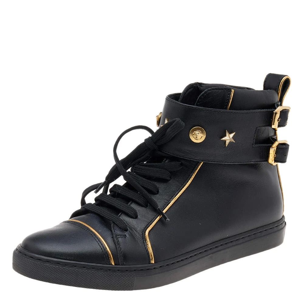 Versace Black Leather Buckle Medusa High Top Sneakers Size 37 For Women 1 Versace Black Leather Buckle Medusa High Top Sneakers Size 37 For Women