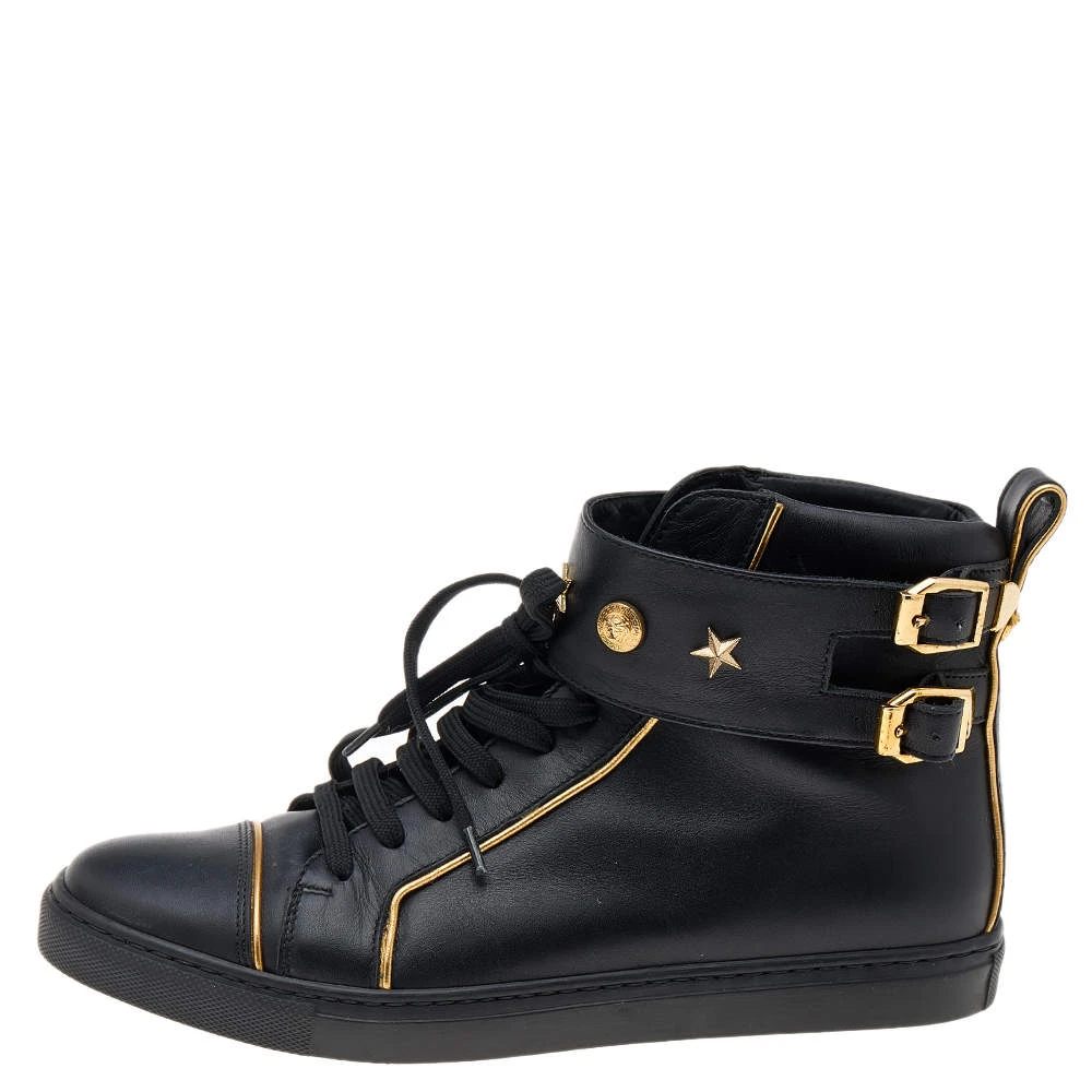 Versace Black Leather Buckle Medusa High Top Sneakers Size 37 For Women 2 Versace Black Leather Buckle Medusa High Top Sneakers Size 37 For Women - Image 2