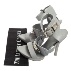 Versace Grey Leather Idol Medusa Ankle-Strap Sandals Size 36 For Women -Versace Official Website luxury women versace used shoes p589088 001