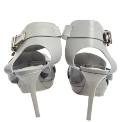 Versace Grey Leather Idol Medusa Ankle-Strap Sandals Size 36 For Women -Versace Official Website luxury women versace used shoes p589088 004