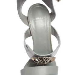 Versace Grey Leather Idol Medusa Ankle-Strap Sandals Size 36 For Women -Versace Official Website luxury women versace used shoes p589088 007