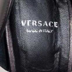 Versace Metallic Grey Leather Medusa Chain Ankle Strap Sandals Size 38 For Women -Versace Official Website luxury women versace used shoes p591536 007