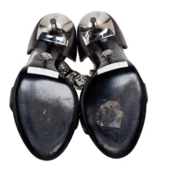 Versace Metallic Grey Leather Medusa Chain Ankle Strap Sandals Size 38 For Women -Versace Official Website luxury women versace used shoes p591536 008