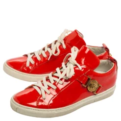 Versace Red Patent Leather Medusa Head Embellished Low Top Sneakers Size 36 For Women -Versace Official Website luxury women versace used shoes p594886 007