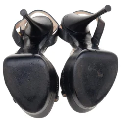 Versace Black Leather T-Strap Platform Sandals Size 37 For Women -Versace Official Website luxury women versace used shoes p596494 003