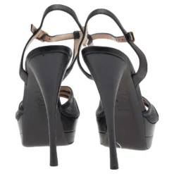 Versace Black Leather T-Strap Platform Sandals Size 37 For Women -Versace Official Website luxury women versace used shoes p596494 009