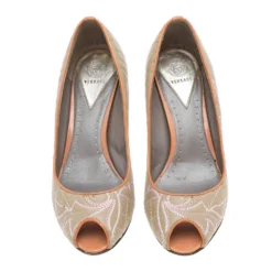 Versace Multicolor Embroidered Quilted Leather Peep Toe Pumps Size 36 For Women -Versace Official Website luxury women versace used shoes p596796 003