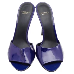 Versace Blue Patent Leather Medusa Heels Mule Sandals Size 40 For Women -Versace Official Website luxury women versace used shoes p597816 001