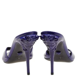 Versace Blue Patent Leather Medusa Heels Mule Sandals Size 40 For Women -Versace Official Website luxury women versace used shoes p597816 002