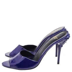 Versace Blue Patent Leather Medusa Heels Mule Sandals Size 40 For Women -Versace Official Website luxury women versace used shoes p597816 008