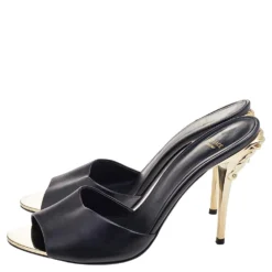 Versace Black Leather Medusa Heel Slide Sandals Size 40 For Women -Versace Official Website luxury women versace used shoes p597897 002