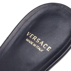 Versace Black Leather Medusa Heel Slide Sandals Size 40 For Women -Versace Official Website luxury women versace used shoes p597897 004
