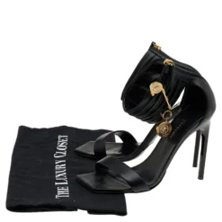 Versace Black Leather Medusa Safety Pin Ankle Cuff Sandals Size 37 For Women 17 Versace Black Leather Medusa Safety Pin Ankle Cuff Sandals Size 37 For Women -Versace Official Website luxury women versace used shoes p598813 003