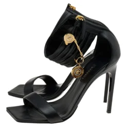 Versace Black Leather Medusa Safety Pin Ankle Cuff Sandals Size 37 For Women 12 Versace Black Leather Medusa Safety Pin Ankle Cuff Sandals Size 37 For Women -Versace Official Website luxury women versace used shoes p598813 004