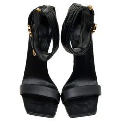 Versace Black Leather Medusa Safety Pin Ankle Cuff Sandals Size 37 For Women 11 Versace Black Leather Medusa Safety Pin Ankle Cuff Sandals Size 37 For Women -Versace Official Website luxury women versace used shoes p598813 006
