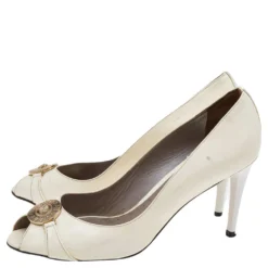 Versace Cream Patent Leather Medusa Peep Toe Pumps Size 37.5 For Women -Versace Official Website luxury women versace used shoes p599646 002