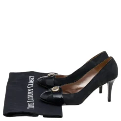 Versace Black Fabric And Patent Leather Medusa Pumps Size 37 For Women -Versace Official Website luxury women versace used shoes p599693 001