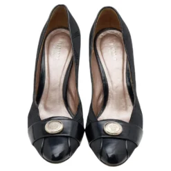 Versace Black Fabric And Patent Leather Medusa Pumps Size 37 For Women -Versace Official Website luxury women versace used shoes p599693 004