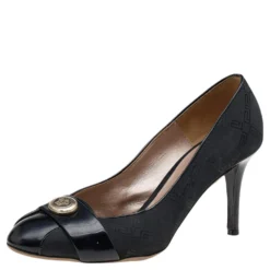 Versace Black Fabric And Patent Leather Medusa Pumps Size 37 For Women