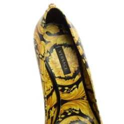Versace Yellow/Black Barocco Print Leather Pointed-Toe Pumps Size 38 For Women -Versace Official Website luxury women versace used shoes p606190 005