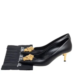 Versace Black Leather Medusa Head Pointed-Toe Pumps Size 38 For Women -Versace Official Website luxury women versace used shoes p610438 001