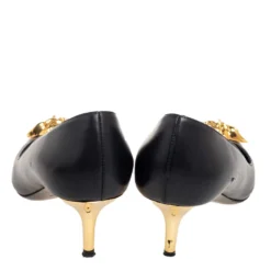 Versace Black Leather Medusa Head Pointed-Toe Pumps Size 38 For Women -Versace Official Website luxury women versace used shoes p610438 006