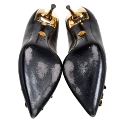 Versace Black Leather Medusa Head Pointed-Toe Pumps Size 38 For Women -Versace Official Website luxury women versace used shoes p610438 007