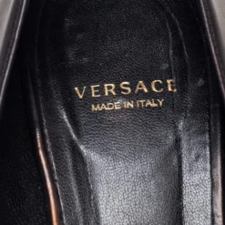Versace Black Leather Medusa Head Pointed-Toe Pumps Size 38 For Women -Versace Official Website luxury women versace used shoes p610438 009