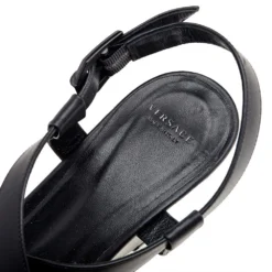 Versace Black Leather Wedge Criss Cross Platform Sandals Size 39 For Women -Versace Official Website luxury women versace used shoes p611323 003