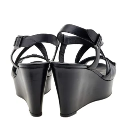 Versace Black Leather Wedge Criss Cross Platform Sandals Size 39 For Women -Versace Official Website luxury women versace used shoes p611323 005