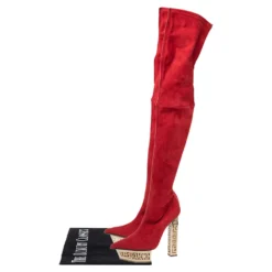 Versace Red Suede Platform Over The Knee Boots Size 39 For Women -Versace Official Website luxury women versace used shoes p616738 002