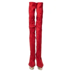Versace Red Suede Platform Over The Knee Boots Size 39 For Women -Versace Official Website luxury women versace used shoes p616738 005