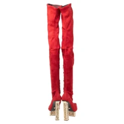 Versace Red Suede Platform Over The Knee Boots Size 39 For Women -Versace Official Website luxury women versace used shoes p616738 006