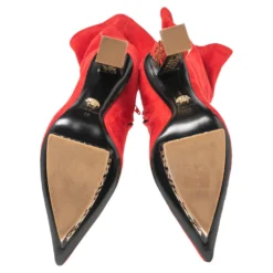 Versace Red Suede Platform Over The Knee Boots Size 39 For Women -Versace Official Website luxury women versace used shoes p616738 007