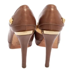 Versace Brown Leather D'orsay Pumps Size 38 For Women -Versace Official Website luxury women versace used shoes p616925 005