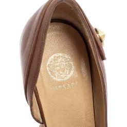 Versace Brown Leather D'orsay Pumps Size 38 For Women -Versace Official Website luxury women versace used shoes p616925 008