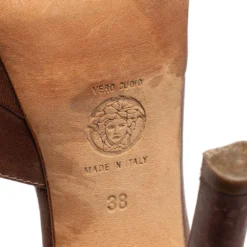 Versace Brown Leather D'orsay Pumps Size 38 For Women -Versace Official Website luxury women versace used shoes p616925 009
