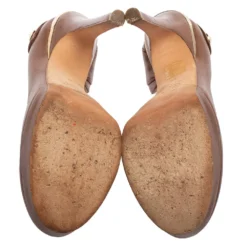 Versace Brown Leather D'orsay Pumps Size 38 For Women -Versace Official Website luxury women versace used shoes p616925 010