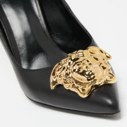Versace Black Leather Medusa Head Pumps Size 37 For Women -Versace Official Website luxury women versace used shoes p621178 006