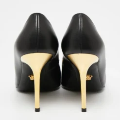 Versace Black Leather Medusa Head Pumps Size 37 For Women -Versace Official Website luxury women versace used shoes p621178 007