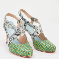 Versace Multicolor Printed Leather Criss Cross Slingback Sandals Size 37 For Women -Versace Official Website luxury women versace used shoes p622591 004