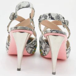 Versace Multicolor Printed Leather Criss Cross Slingback Sandals Size 37 For Women -Versace Official Website luxury women versace used shoes p622591 007