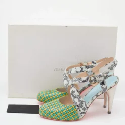 Versace Multicolor Printed Leather Criss Cross Slingback Sandals Size 37 For Women -Versace Official Website luxury women versace used shoes p622591 008