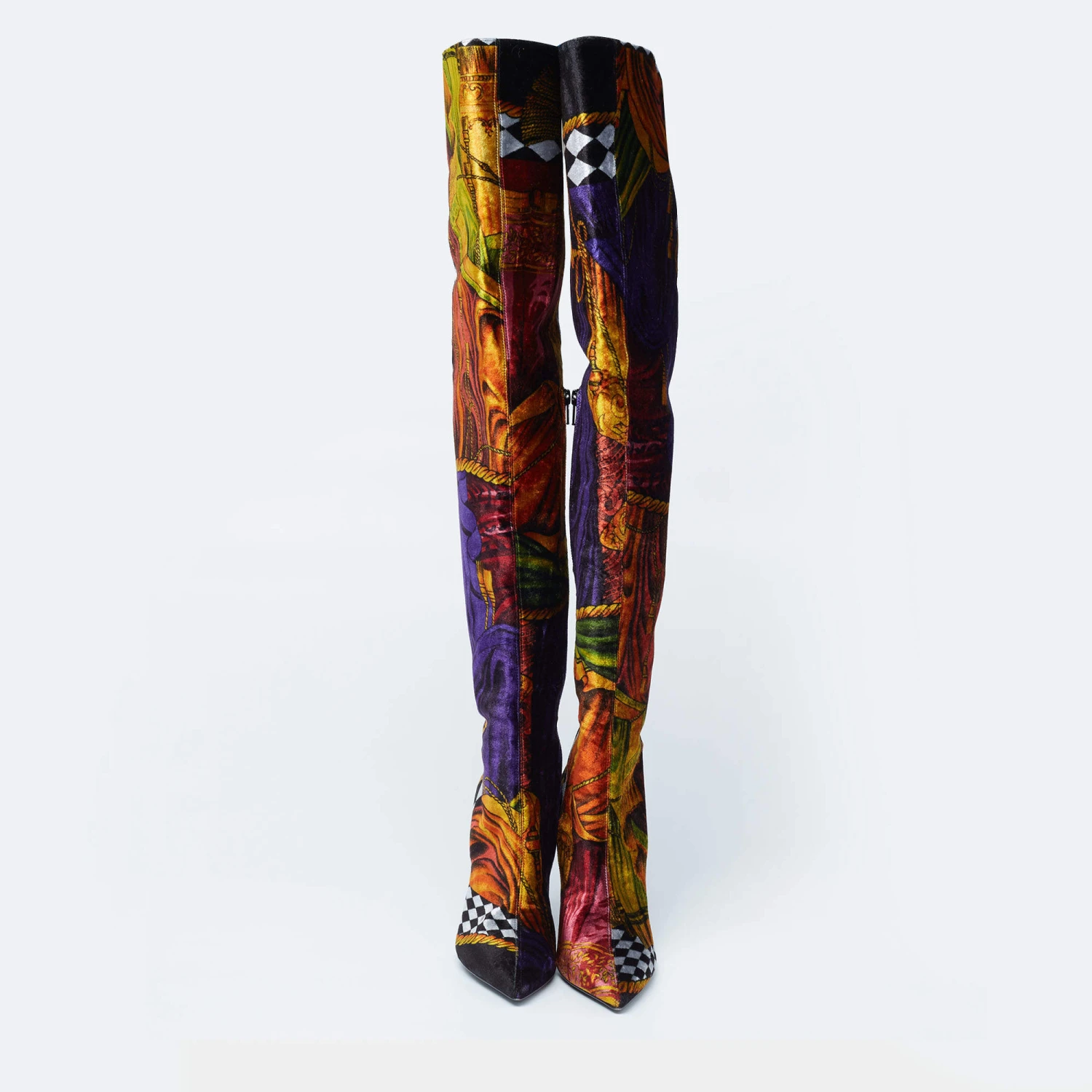Versace Multicolor Velvet Pointed Toe Over The Knee Boots Size 37 For Women 3 Versace Multicolor Velvet Pointed Toe Over The Knee Boots Size 37 For Women - Image 3