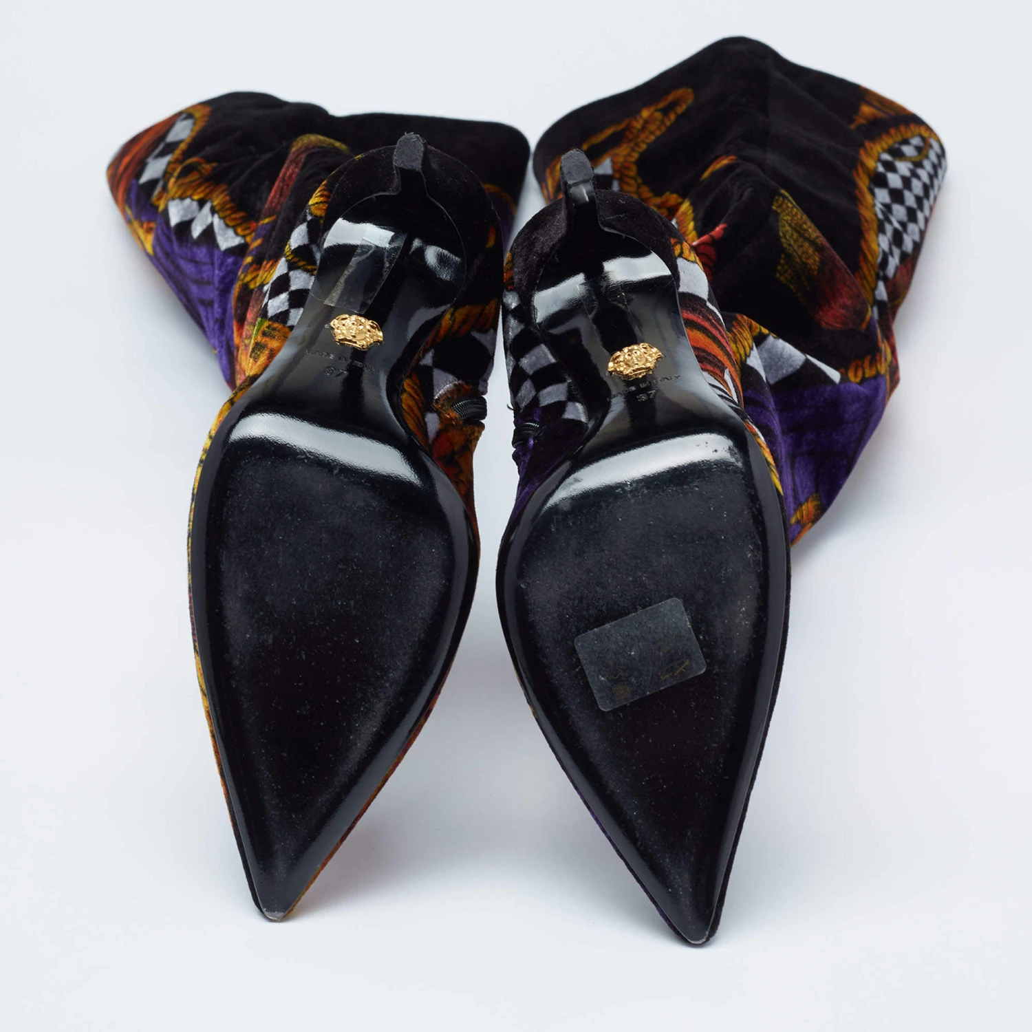 Versace Multicolor Velvet Pointed Toe Over The Knee Boots Size 37 For Women 6 Versace Multicolor Velvet Pointed Toe Over The Knee Boots Size 37 For Women - Image 6