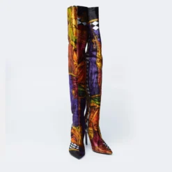 Versace Multicolor Velvet Pointed Toe Over The Knee Boots Size 37 For Women 12 Versace Multicolor Velvet Pointed Toe Over The Knee Boots Size 37 For Women -Versace Official Website luxury women versace used shoes p622626 008