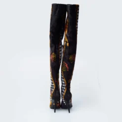 Versace Multicolor Velvet Pointed Toe Over The Knee Boots Size 37 For Women 13 Versace Multicolor Velvet Pointed Toe Over The Knee Boots Size 37 For Women -Versace Official Website luxury women versace used shoes p622626 009